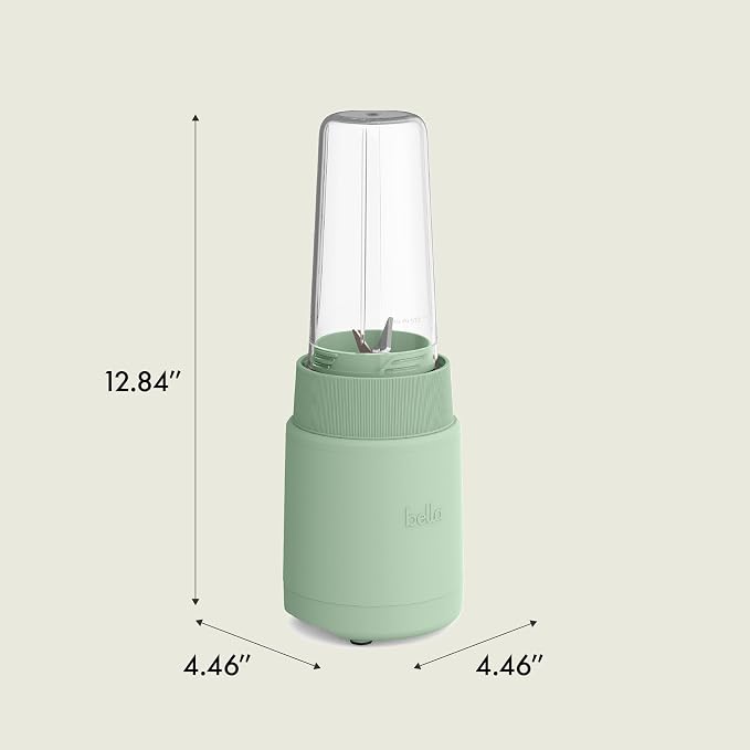 bella 6 Pcs Portable Rocket Blender, Juicer & Smoothie Maker, Press & Twist Design, EverGood™ & BPA Free Dishwasher Safe Parts, 4 Tip Stainless Steel Blade, Cord Wrap, 240 Watt Motor, Seaglass