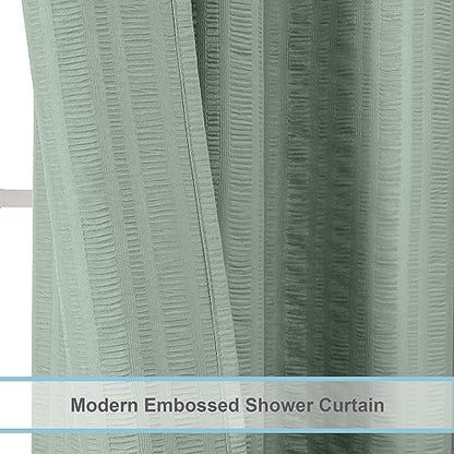 Aiyufeng Moga Extra Long Sage Green Shower Curtain 96 Inch Long, Embossed Texture Fabric Bathroom Shower Curtain, Large Hotel Bath Curtain with 12 Holes, 72Wx96H, Sage Green