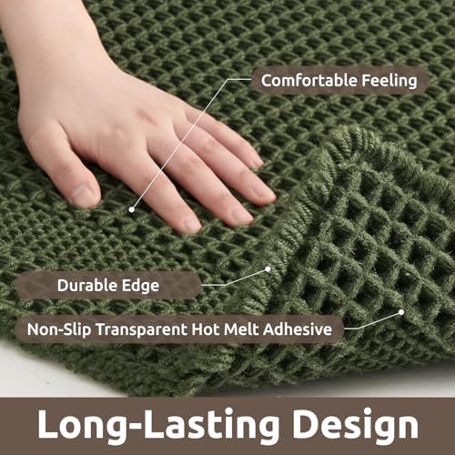 AMOAMI Waffle Bath Mat, Absorbent Bathroom Rugs Non Slip 17x24 Dark Green