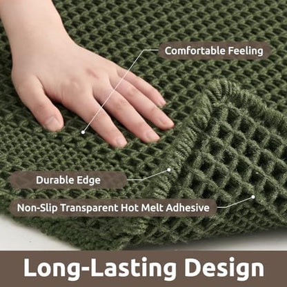 AMOAMI Waffle Bath Mat, Absorbent Bathroom Rugs Non Slip 17x24 Dark Green