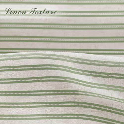 Farmhouse Striped Shower Curtain Horizontal Green Vintage Linen 72"W X 72"L
