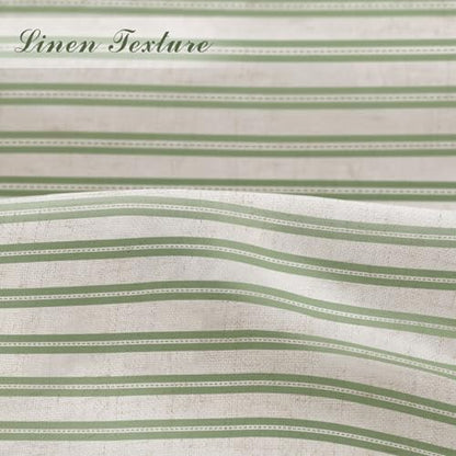 Farmhouse Striped Shower Curtain Horizontal Green Vintage Linen 72"W X 72"L