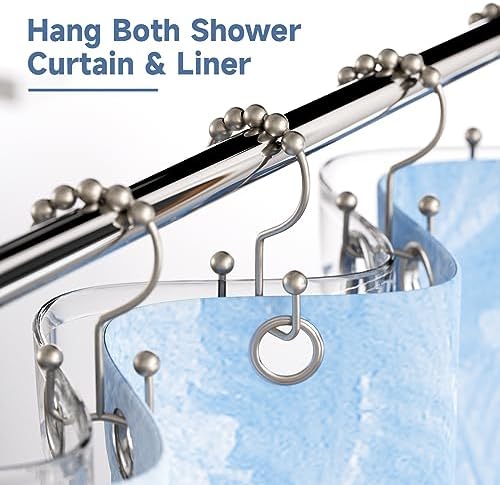 Titanker Shower Curtain Hooks Rings, Rust-Resistant Metal Double Glide Shower Hooks for Bathroom Shower Rods Curtains, Set of 12 Hooks - Matte Nickel