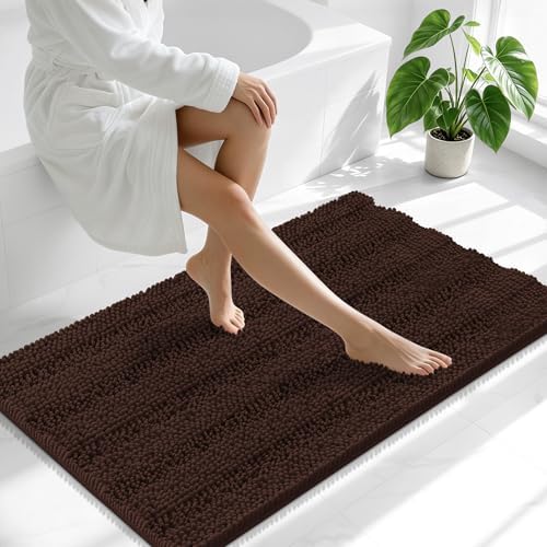 Smiry Thick Chenille Large Bathroom Runner Rugs 40x24, Soft Bath Mat, Brown