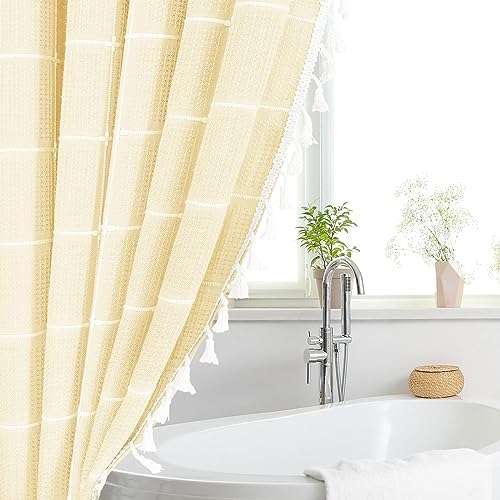Gibelle Yellow Cream Boho Farmhouse Shower Curtain for Bathroom 72x72