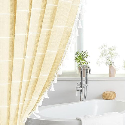 Gibelle Yellow Cream Boho Farmhouse Shower Curtain for Bathroom 72x72