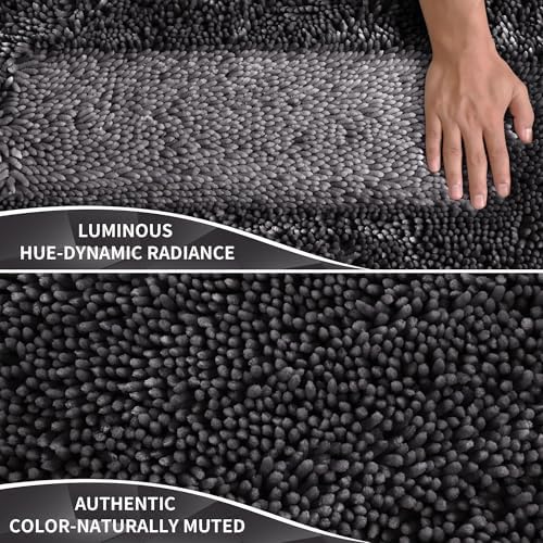 Yimobra Large Bathroom Rug Non Slip 36x24 Inch, Extra Thick Soft Absorbent Chenille Bath Mat, Machine Washable Quick Dry Bath Rugs for Bathroom Floor, Tub and Shower, Home Decor Accessories, Dark Grey