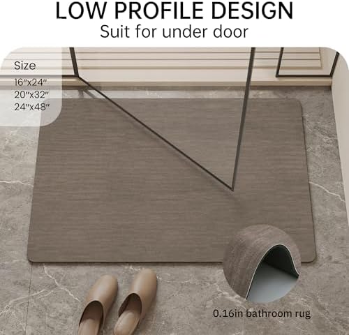 Mecko Bath Mat 20"x32",Ultra Thin Bathroom Rug fit Under Door Brown