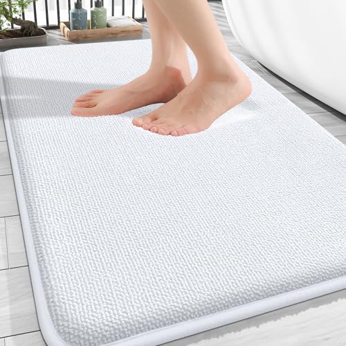 OLANLY Thick Memory Foam Bathroom Rugs 30x20, Absorbent Bath Mat, White