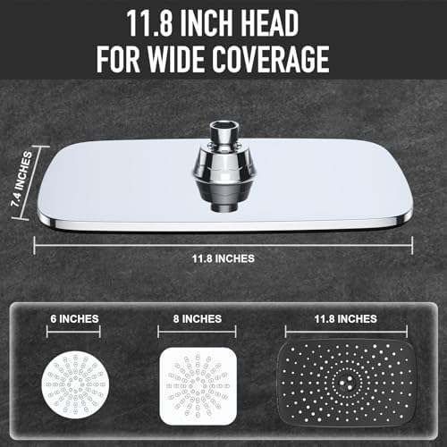 Veken 11.8“ Rain Shower Head with Handheld,Dual High Pressure Shower Heads