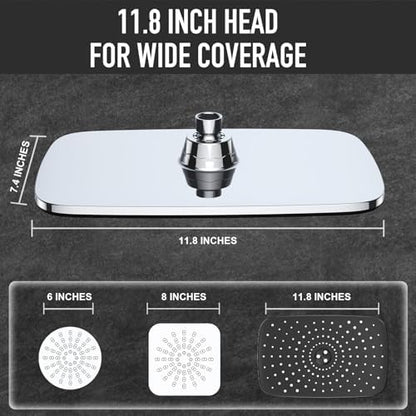 Veken 11.8“ Rain Shower Head with Handheld,Dual High Pressure Shower Heads