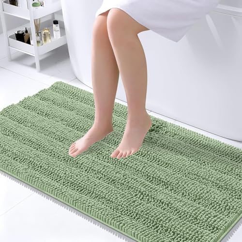 OLANLY Thick Large Bathroom Rugs 45x27, Chenille Bath Rugs, Sage Green