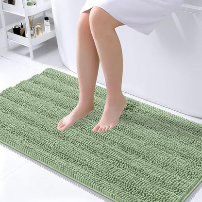 OLANLY Thick Large Bathroom Rugs 45x27, Chenille Bath Rugs, Sage Green