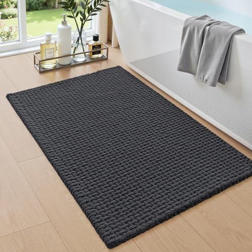 DEXI Chenille Bath Mat 36x24, Soft Absorbent Bathroom Rugs, Dark Grey