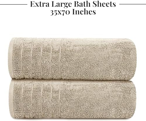 Tens Towels 2 Piece Extra Large Bath Sheets 35 x 70 Inches, Beige