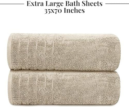 Tens Towels 2 Piece Extra Large Bath Sheets 35 x 70 Inches, Beige