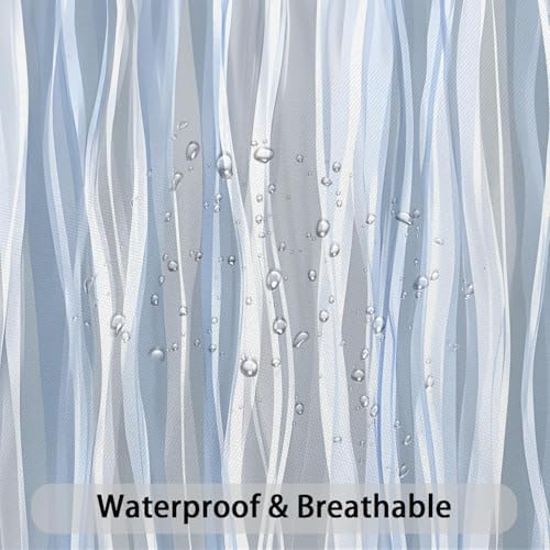Moonslim Blue Grey Ombre Shower Curtain, Modern Wavy Abstract Striped Line Bathroom Curtain, Waterproof Fabric Bath Decor, 72 x 84 Inch