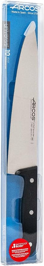 Arcos Chef Knife 10 Inch Stainless Steel. Professional Cooking Knife For Cutting Variety of Foods. Ergonomic Polyoxymethylene Handle and 250 mm Blade. Series Universal. Color Black