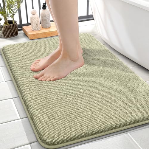 OLANLY Memory Foam Small Bathroom Rugs 24x16, Absorbent Bath Mat, Vanilla