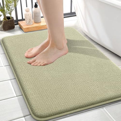 OLANLY Memory Foam Small Bathroom Rugs 24x16, Absorbent Bath Mat, Vanilla