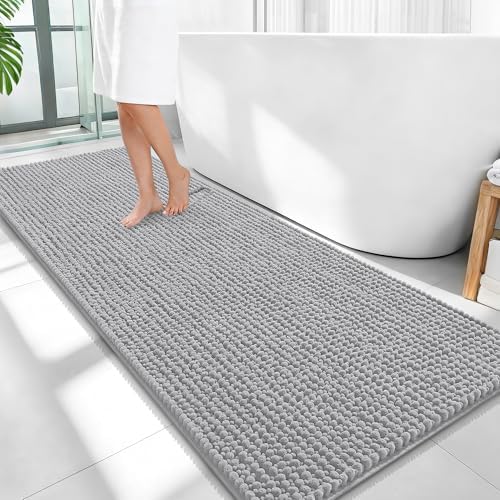 OLANLY Thick Chenille Bathroom Runner Rugs Mats 59x24, Light Grey