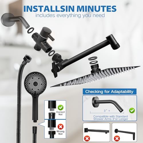 Shower Head,12" High Pressure Rainfall Shower Head with Handheld Dual Spray
