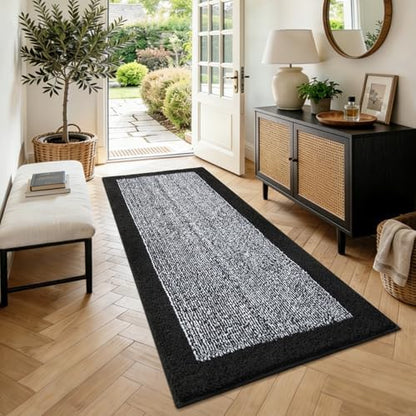 60x24 Long Bathroom Rugs Non Slip Washable, Soft Absorbent Bath Mat Black