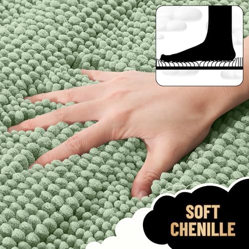 OLANLY Thick Bathroom Rugs 36x24, Chenille Striped Bath Rugs, Sage Green