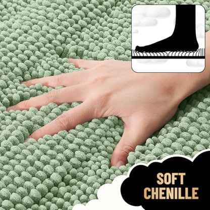 OLANLY Thick Bathroom Rugs 36x24, Chenille Striped Bath Rugs, Sage Green