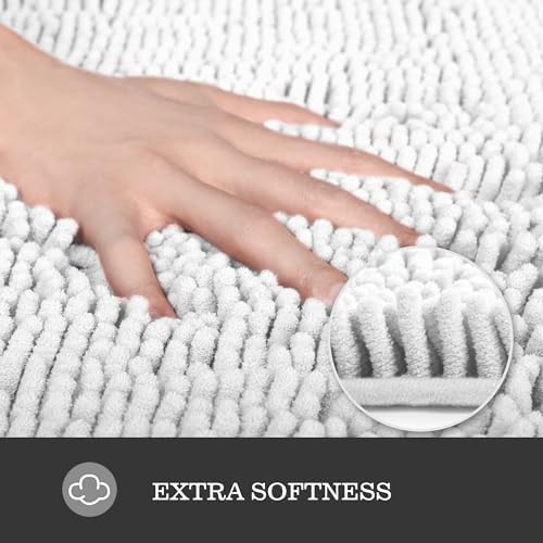 Yeaban Chenille White Bathroom Rug 17"x24", Non-Slip Rubber Backing
