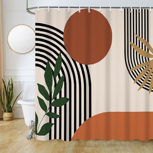 Mid Century Boho Shower Curtain with Hooks for Bathroom 72x96 Inch