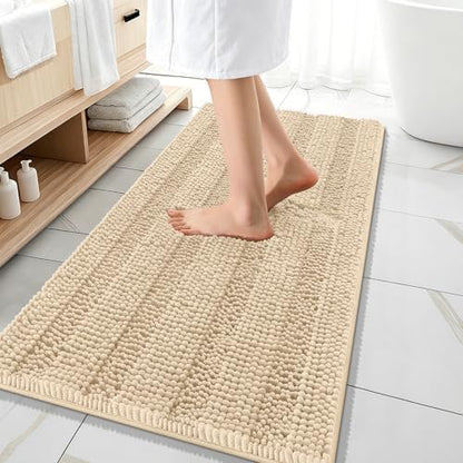 OLANLY Thick Bathroom Runner Rugs 47x20, Soft Chenille Bath Rugs, Beige
