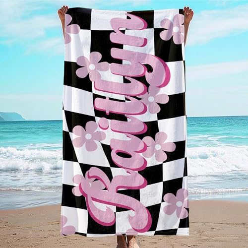 JML Personalized Beach Towel with Name, Custom Flower Beach Towel, Customized Microfiber Pool Towel, Quick Dry & Absorbent Swim Towel for Adult,Mother's Day, Birthday, Summer Holiday,Vacation