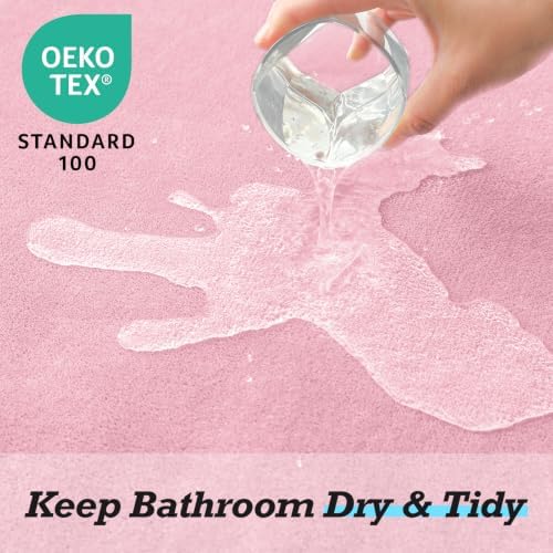 HUXMEYSON Bathroom Rugs Sets 3 Piece, Non-Slip & Quick Dry Bath Mat Set, Ultra Soft Velvet Bath Rugs for Bathroom, Toilet and Shower Floor, Rose Pink