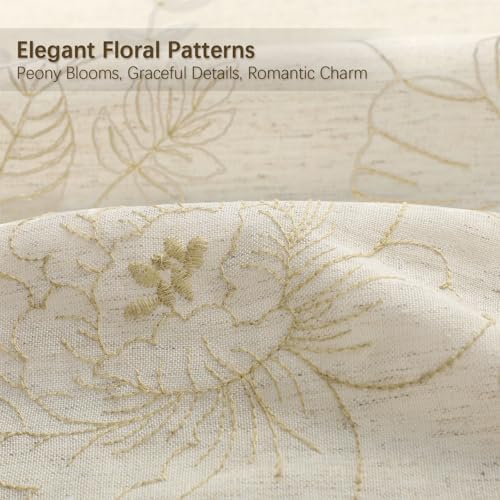Farmhouse Floral Vintage Shower Curtain for Bathroom, Beige Embroidered