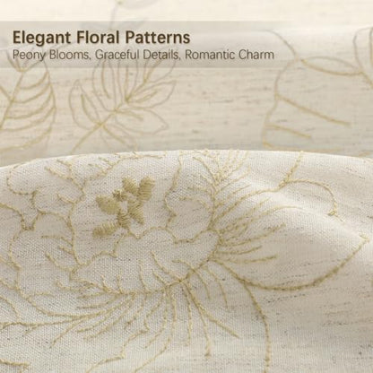 Farmhouse Floral Vintage Shower Curtain for Bathroom, Beige Embroidered