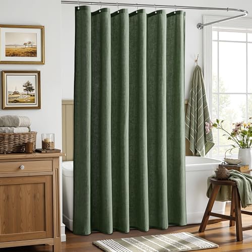 Nanspring Extra Long Linen Shower Curtain for Bathroom 90 Inch Olive Green
