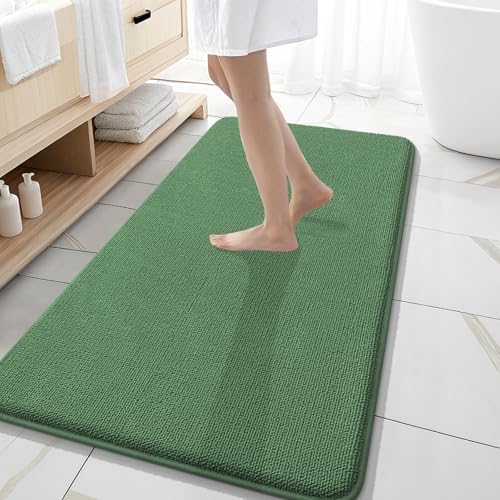 OLANLY Memory Foam Bathroom Runner Rugs 47x20, Long Bath Mats, Olive Green