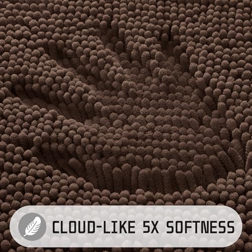 Yimobra Long Bathroom Rugs 47"x24", Extra Soft Non Slip Bath Mat for Tub, Super Absorbent Quick Dry Shaggy Rug Floor Carpet, Machine Washable,Brown