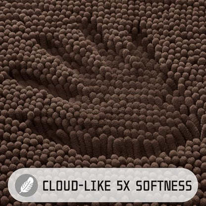 Yimobra Washable Bathroom Rugs, Super Soft & Absorbent Chenille Bath Mat for Floor & Carpet, Quick Dry Non Slip Bath Mat for Tub Shower, 32"x20",Brown