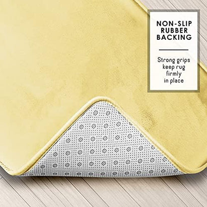 Clara Clark 3 Piece Bathroom Rugs Bath Mat Set, Velvet Memory Foam Bath Mats for Bathroom - Non-Slip, PVC Backing Bath Rugs, Washable - Dries Quickly, Yellow