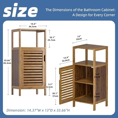 HITNET Bathroom Cabinet, Bamboo Floor Cabinet Free Standing, 4 Tier Sofa Side Storage Cupboard for Living Room Kitchen Entryway, Walnut