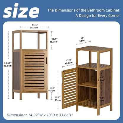 HITNET Bathroom Cabinet, Bamboo Floor Cabinet Free Standing, 4 Tier Sofa Side Storage Cupboard for Living Room Kitchen Entryway, Walnut