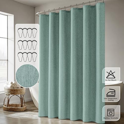 ANRODUO Teal Extra Long Linen Fabric Shower Curtain Set - W72xL108
