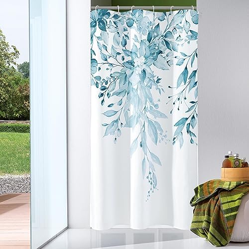 Gibelle Spa Blue Eucalyptus Shower Curtain, Watercolor Floral Print, 36x72