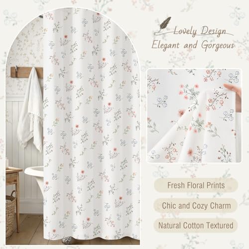 Floral Farmhouse Vintage Cotton Shower Curtain French Country Decor 72Wx72H