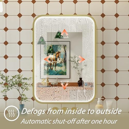 20x28 Inch Gold LED Bathroom Mirror with Lights,3000K/4500K/6000K
