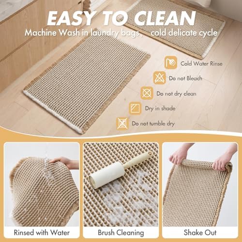 MIULEE Set of 2 Waffle Bathroom Rugs Brown&White Bath Mat 17"x24"+20"x32"