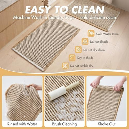 MIULEE Set of 2 Waffle Bathroom Rugs Brown&White Bath Mat 17"x24"+20"x32"