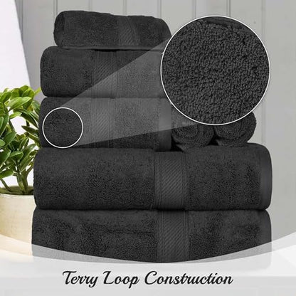 SUPERIOR Egyptian Cotton Plush & Absorbent, Hand Towel Set of 4, Black